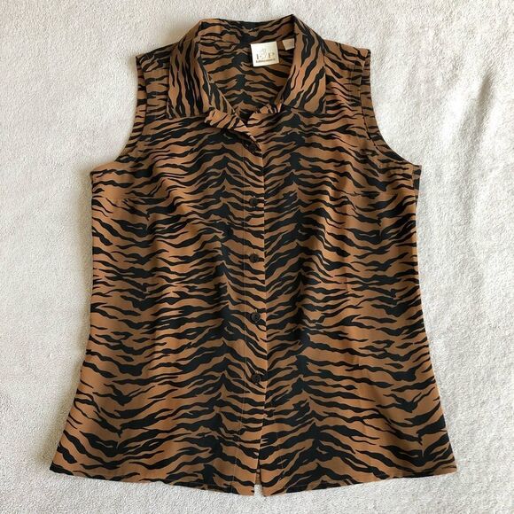NWOT EP Pro Sleeveless Tiger Print Collared Golf Blouse - Picture 7 of 14